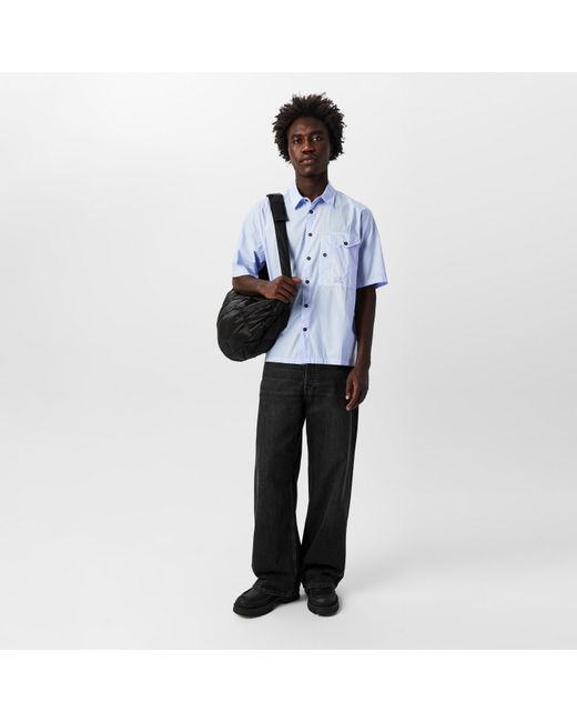 C P Company Blue Short Sleeve Embroidered Logo Shirt for men