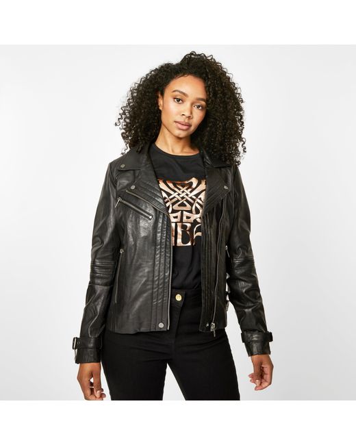 Biba Black Biker Long Sleeve Leather Jacket