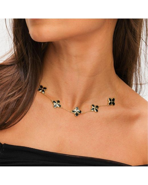 Inicio Metallic 14K Plated Jet Clover Necklace