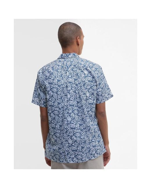 Barbour Blue Jackstone Short Sleeve Geometric Print Shirt for men