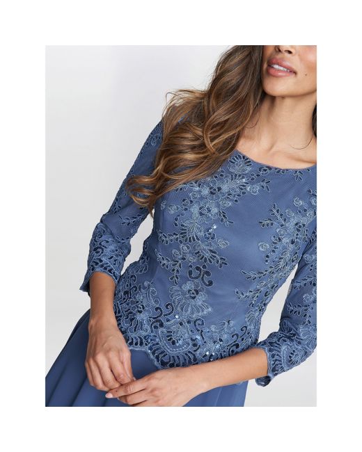 Gina Bacconi Blue Priscilla Embroidered Midi Dress