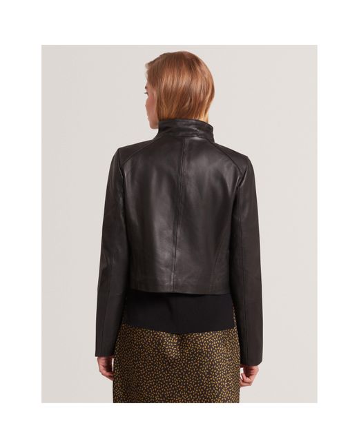 Ted Baker Black Cropped Leather Overcoat