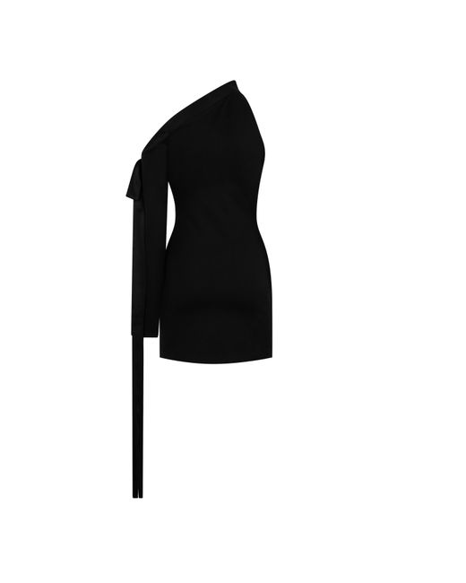 David Koma Black Bow One Shoulder Mini Dress