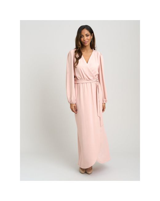 Gina Bacconi Pink Bow Wrap Long Sleeve Maxi Dress