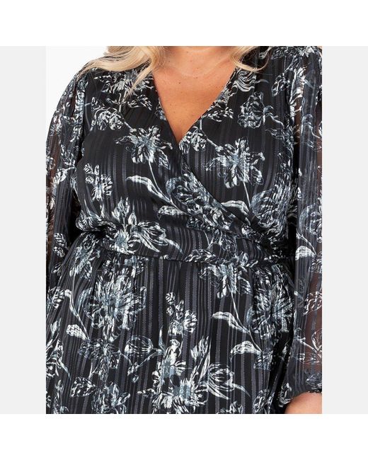 Lovedrobe Black Monochrome Floral Maxi Sleeve Wrap Top