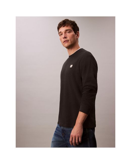 Calvin Klein Black Ckj Waffle Long-Sleeve T-Shirt for men