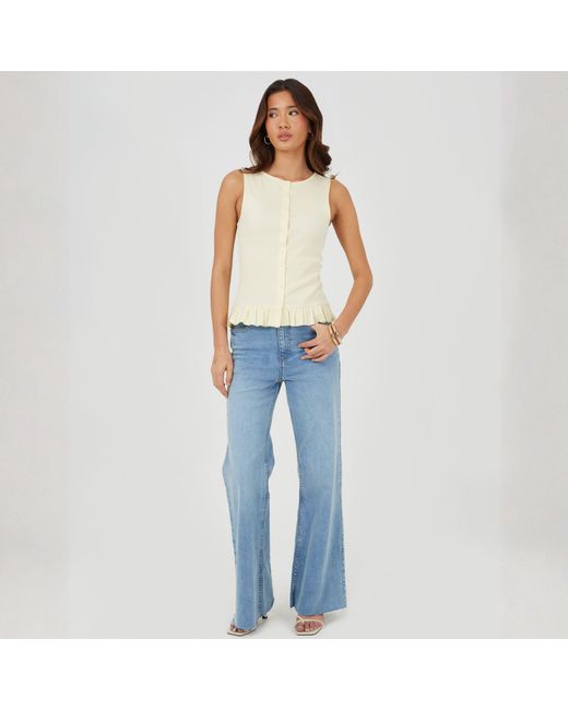 Brave Soul White Bs Crew Neck Button Down Vest With Frill Detail