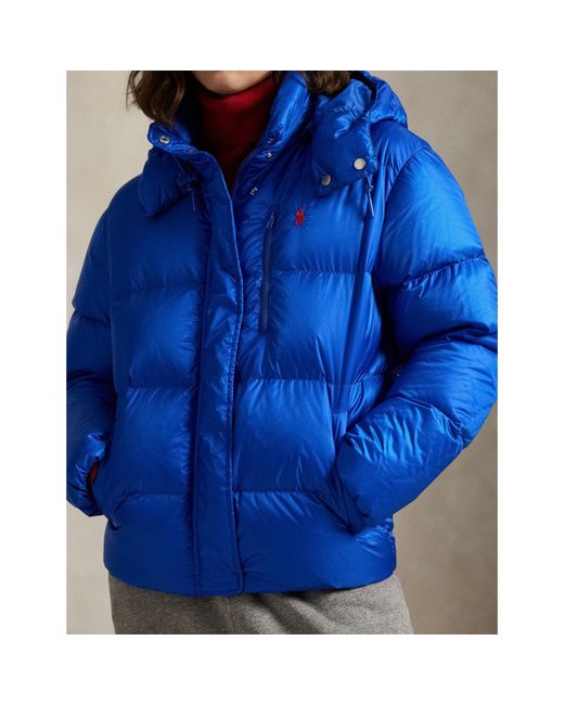 Polo Ralph Lauren Blue Carly Water-Repellent Quilted Duck Down Wind Resistant Detachable Hood Short Puffer Jacket
