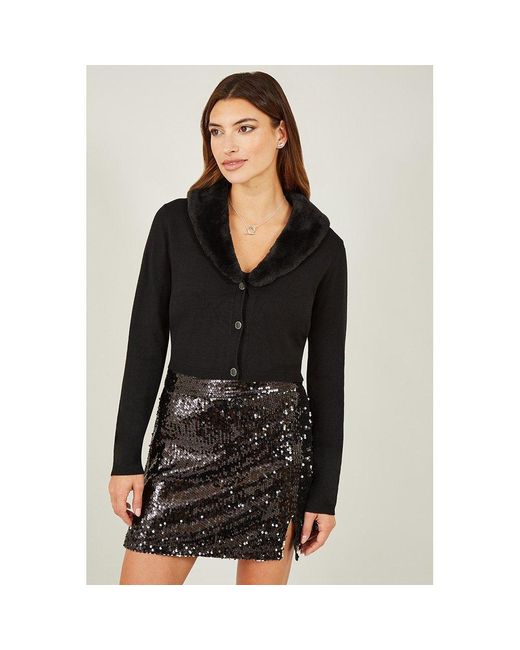 Yumi' Black Bolero With Detachable Fur Collar