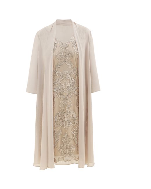 Gina Bacconi Natural Joss Embroidered Dress With Jacket