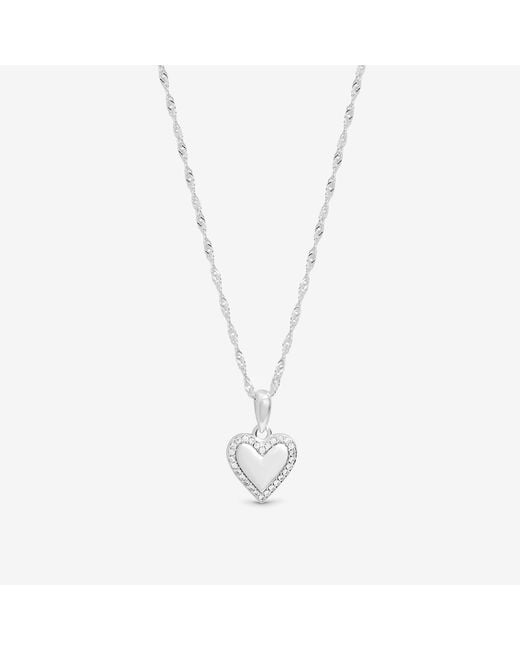 Simply Silver Metallic Sterling 925 Polished & Pave Heart Pendant