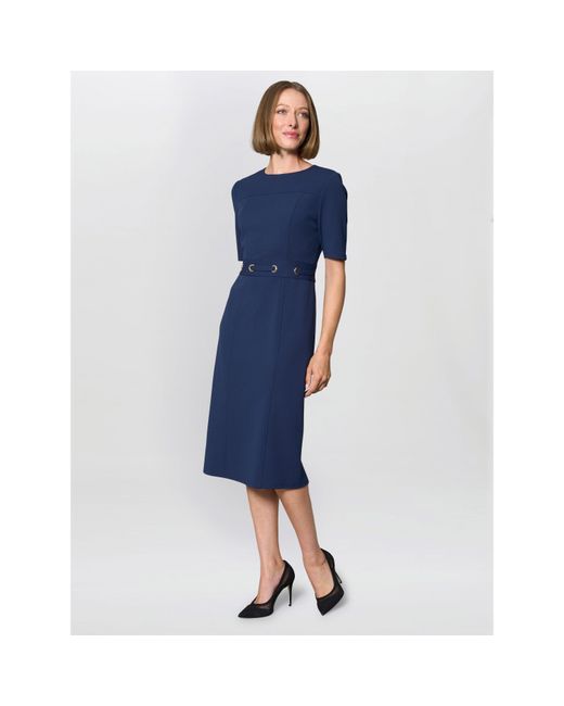 Gina Bacconi Blue Everley Tailored Belted Dress