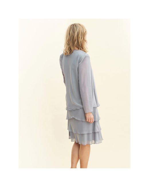 Gina Bacconi Blue Camira Lace Shoulder Tier Jacket Dress