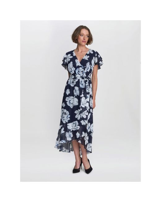 Gina Bacconi Blue Teresa Floral Chiffon Dress