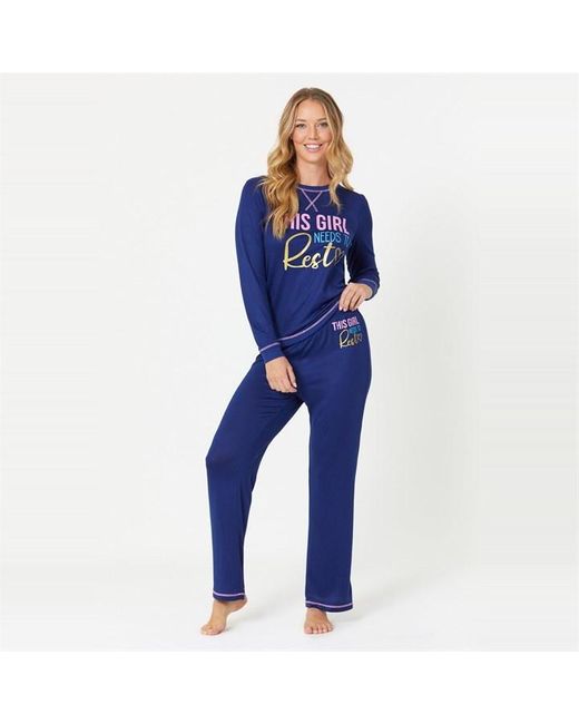 Be You Blue Relax Slogan Snit Lounge Set