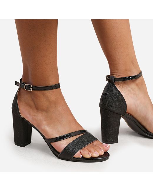 Where's That From Black Where¿S Glitter Perla Mid Block Heel Sandals Ladies