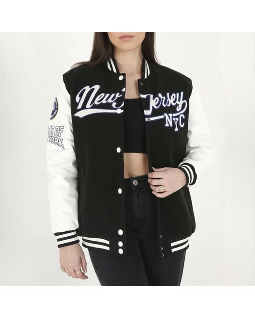 Brave Soul Black Bs Oversized Varsity Jacket With Arm Badge Details