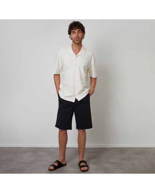 Threadbare White Antti Textured Revere Collar Short Sleeve Shirt for men