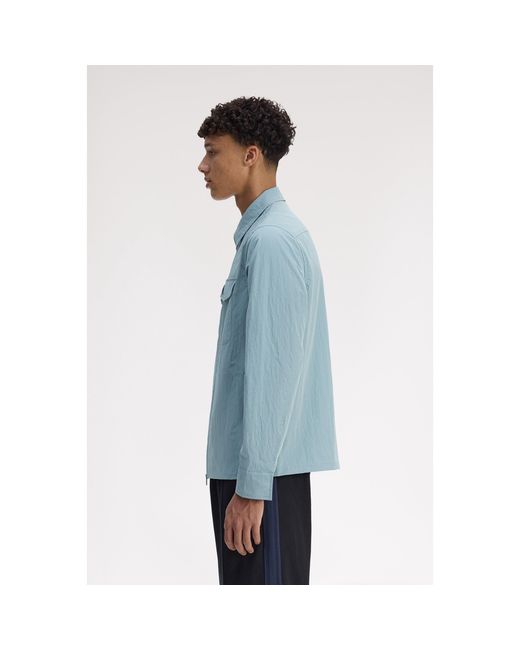 Fred Perry Blue Long Sleeve Zip Overshirt for men