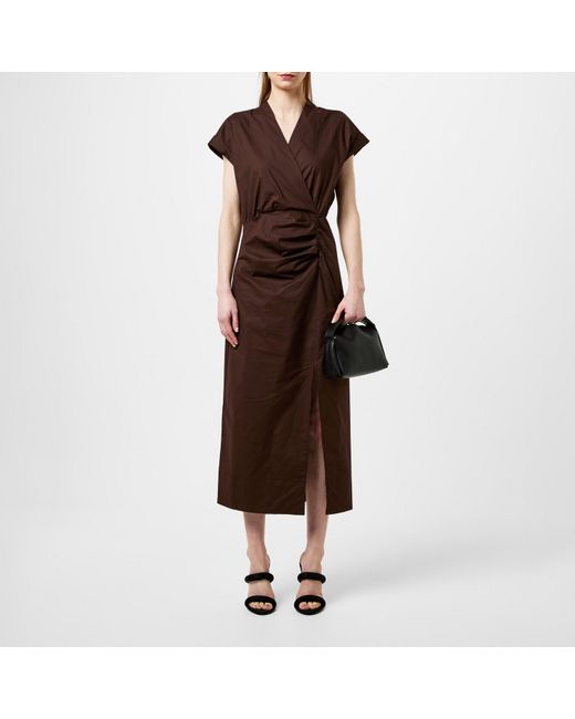 Marella Brown V Neck Midi Wrap Tea Dress