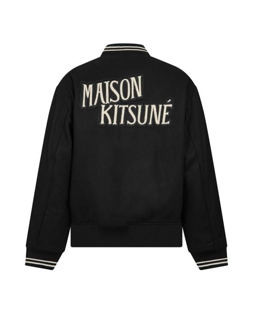 Maison Kitsuné Black Varsity Teddy Blouson Jacket for men