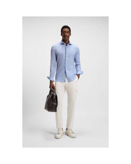 Boss Blue L-Hays Slim Fit Linen Shirt for men