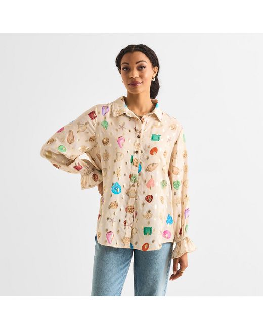Never Fully Dressed White Shell Geanie Shell Pattern Long Sleeve Shirt
