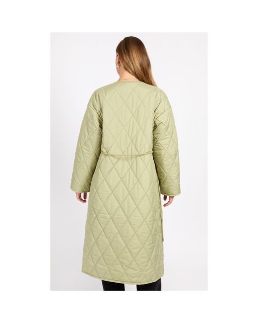 Little Mistress Green Diamond-Quilted Fitted Lightweight Quilted Jacket
