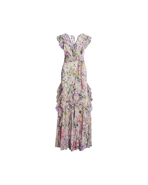 Lauren by Ralph Lauren Multicolor Floral Ruffle-trim Georgette Gown