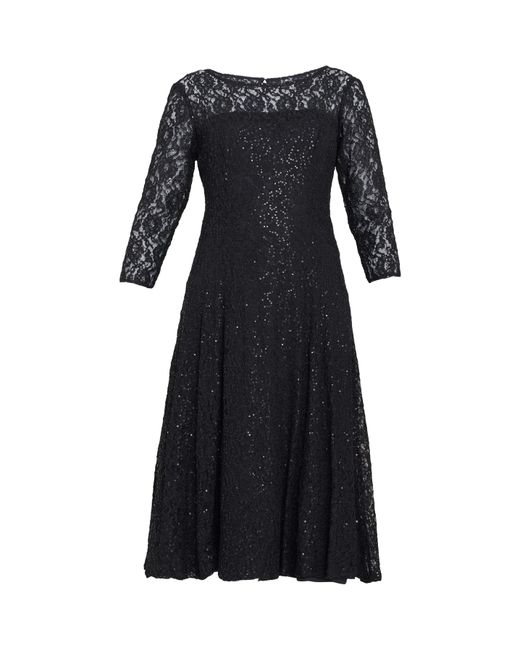 Gina Bacconi Black Elianna Midi Sequin Lace Cocktail Dress