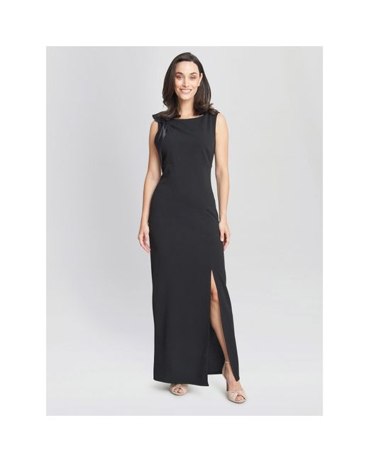 Gina Bacconi Blue Merle Bow Shoulder Maxi Dress