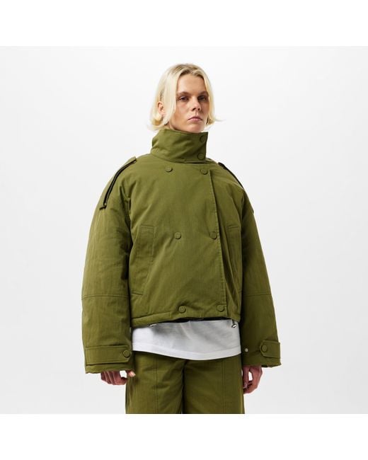 EDITED Green Agatha Cropped Double Breasted Cotton Long Sleeve Coach Jacket