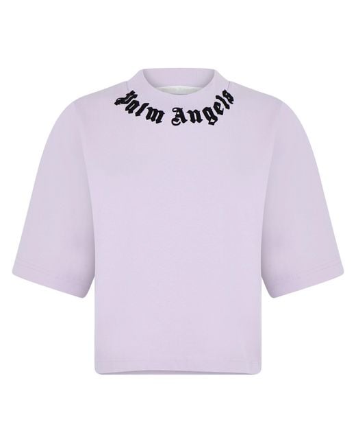 Palm Angels Purple Cropped Logo T-Shirt