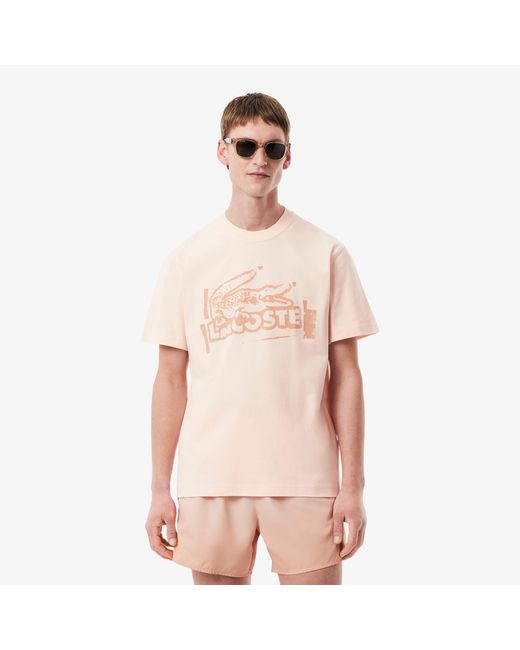 Lacoste Pink Printed Cotton Jersey T-Shirt for men