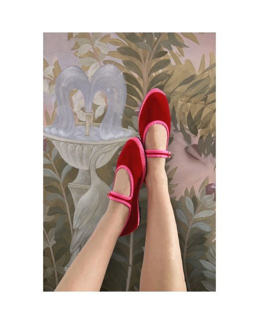 Flabelus Red Aurelie Velvet Mary Jane