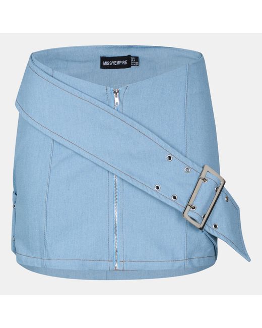 Missy Empire Blue Mid Wash Pastel Denim Belted Mini Skirt