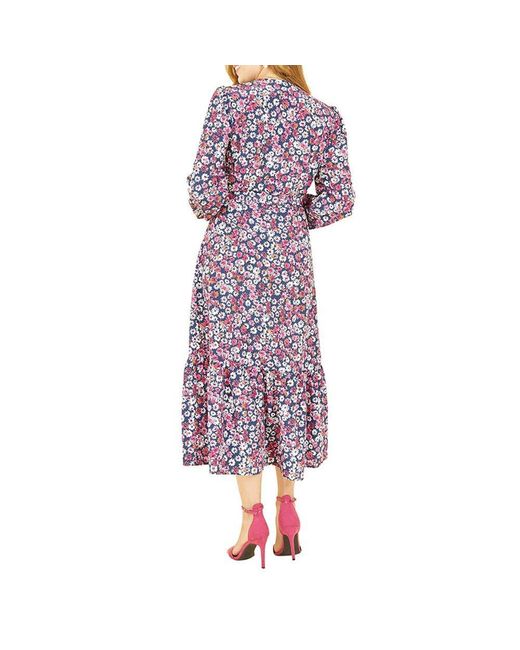 Yumi' Purple Daisy Print Midi Wrap Dress
