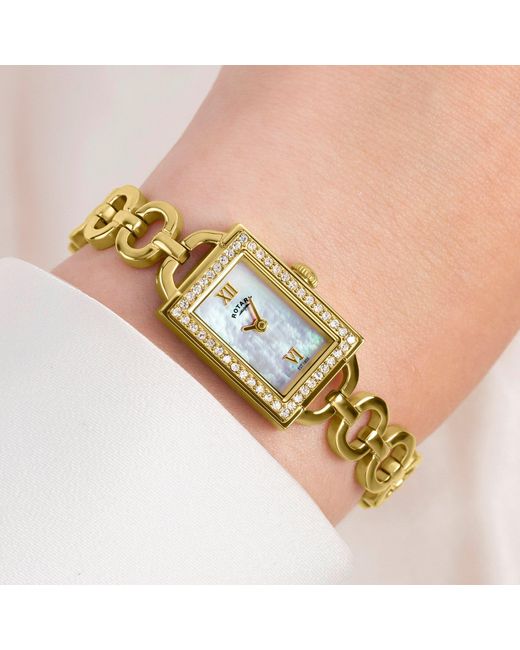 Rotary Metallic Ladies Cocktail Stone Set Ss Bracelet Watch