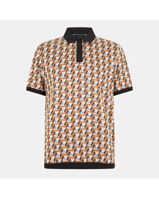 Ted Baker Brown Jacquard Short-Sleeve Polo Shirt for men
