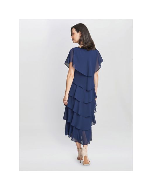 Gina Bacconi Blue Tessa Midi Tiered Cocktail Dress