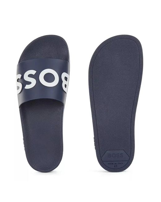 Boss Blue Bay Logo Sliders, Branding Strap Sandals for men