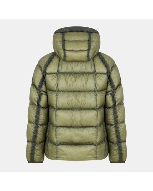 C P Company Green Dd Shell Medium Down Hip Length Hooded Medium Puffer Jacket for men