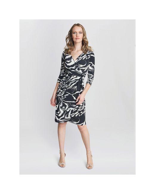 Gina Bacconi Multicolor Bianca Printed Jersey Ruffle Dress