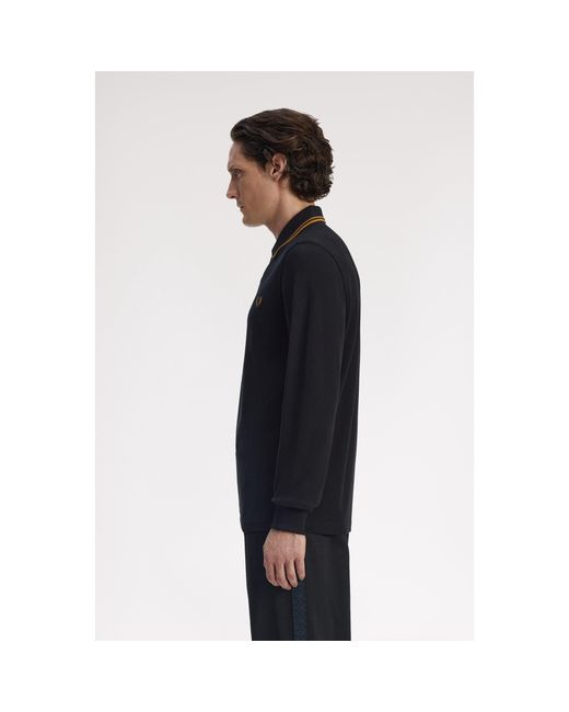 Fred Perry Blue Long Sleeve Twin Tipped Polo Shirt for men