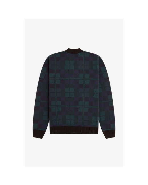 Fred Perry Blue Blackwatch Crew Neck Jumper for men