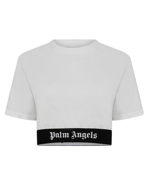 Palm Angels Gray Logo Trim Cropped T Shirt