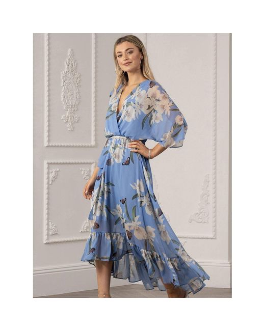 Yumi' Blue Urban Floral Wrap Dress
