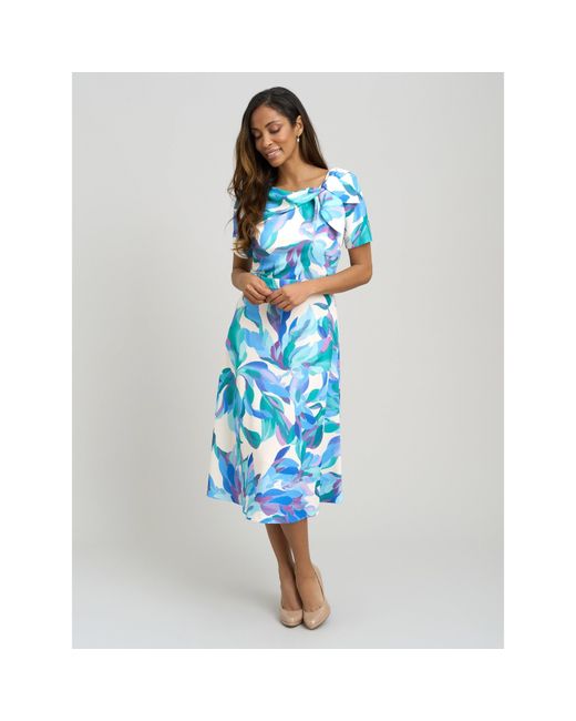 Gina Bacconi Blue Parker Tie Neck Print Dress