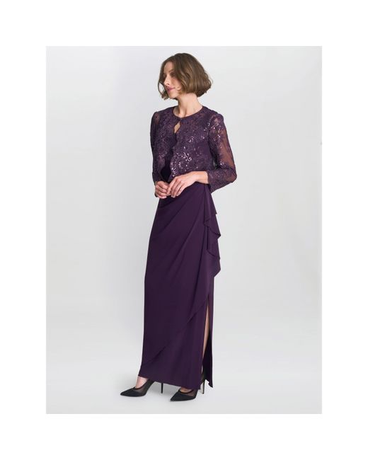 Gina Bacconi Purple Susanne Maxi Dress With Lace Jacket