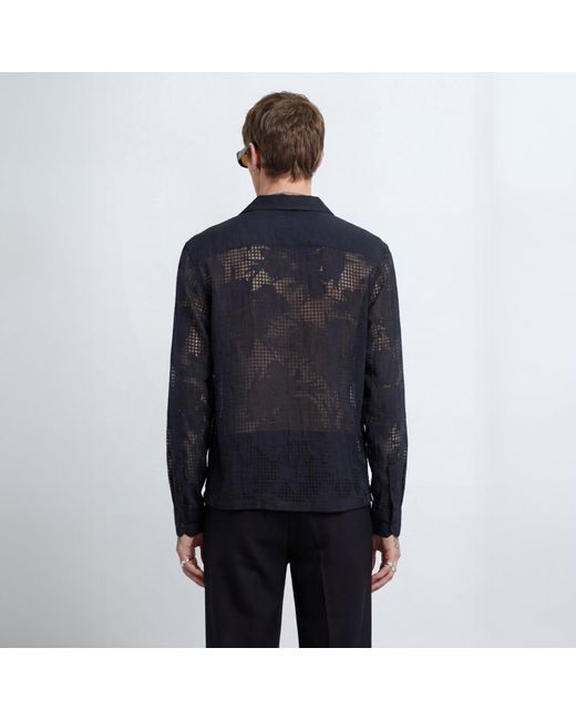 Twisted Tailor Blue Ethan Floral Burnout Revere Shirt for men